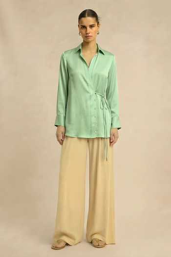 Neora By Nehal Chopra Ash Green Wrap Shirt