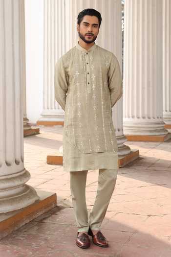 Surabhi Agarwal Hand Embroidered Silk Kurta & Pyjama Set 