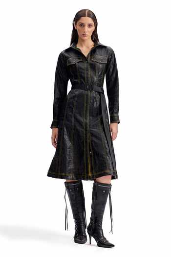 Cilvr Cracked Leather Midi Shirt Dress 