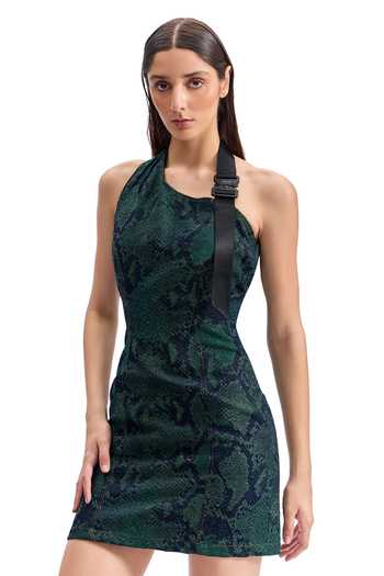 Cilvr Serpent Denim One Shoulder Mini Dress 