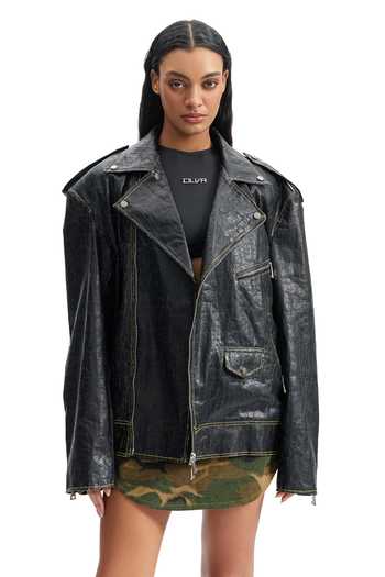 Cilvr Cracked Leather Biker Jacket 