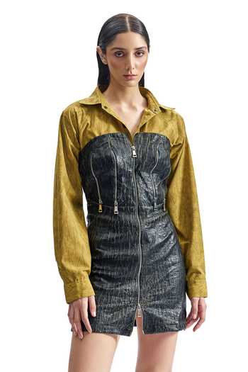 Cilvr Cracked Leather Hybrid Shirt Dress 