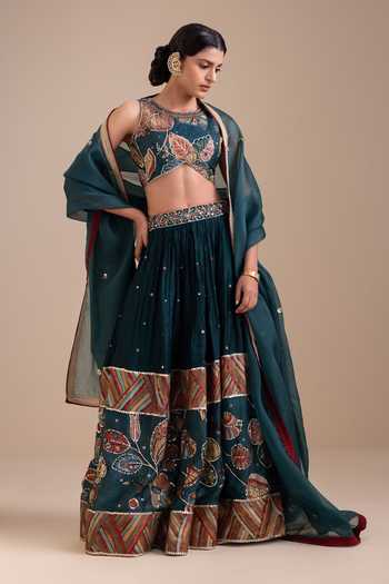Aamra By Lavanya Hand Embroidered Silk Organza Lehenga Set  