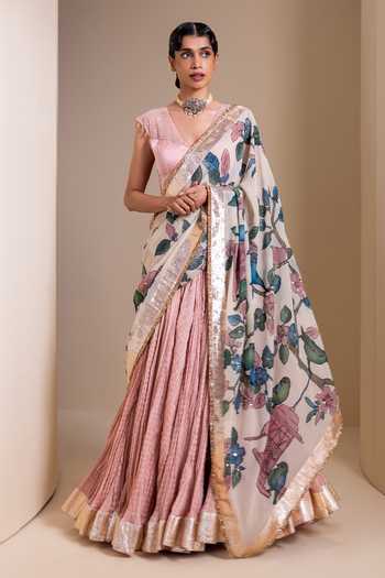 Aamra By Lavanya Pleated Lehenga Set With Floral Pattern Dupatta 