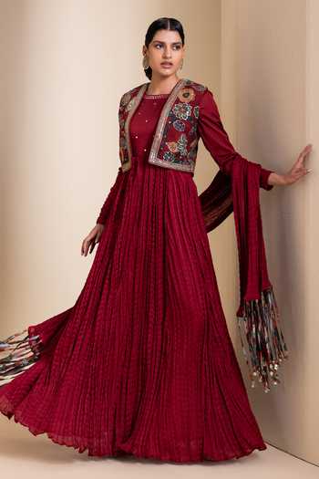 Aamra By Lavanya Silk Kalamkari Pattern Jacket & Anarkali Set 