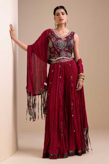 Aamra By Lavanya Kalamkari Pattern Cropped Top Palazzo Set 