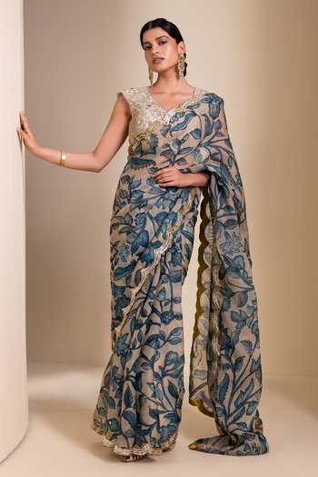 Aamra By Lavanya Kalamkari Pattern Saree With Blouse 