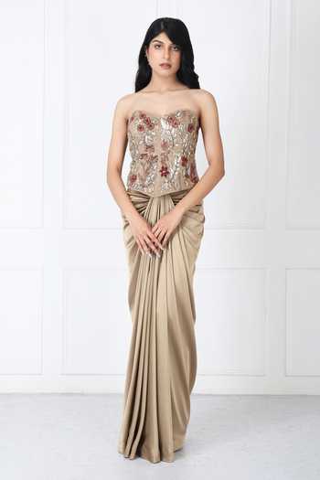 Isha Regalia Draped Skirt With Embroidered Corset 