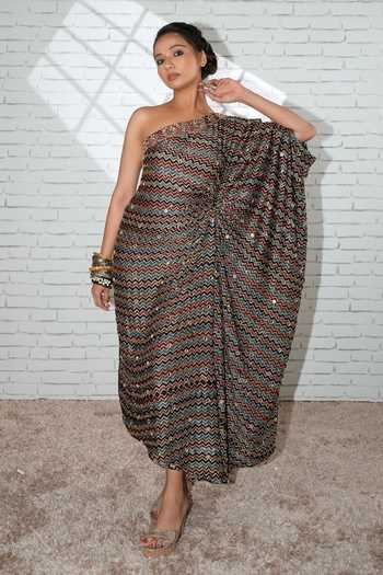 Sheeshakari Hand Embroidered Ajrakh Print Kaftan 