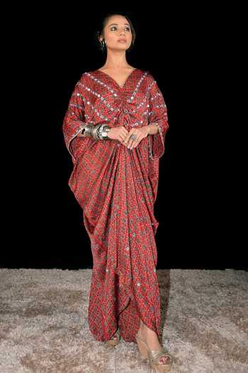 Sheeshakari Ajrakh Pattern Silk Kaftan 