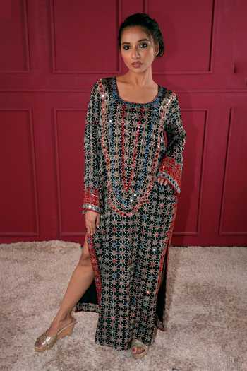 Sheeshakari Ajrakh Pattern Silk Kaftan 