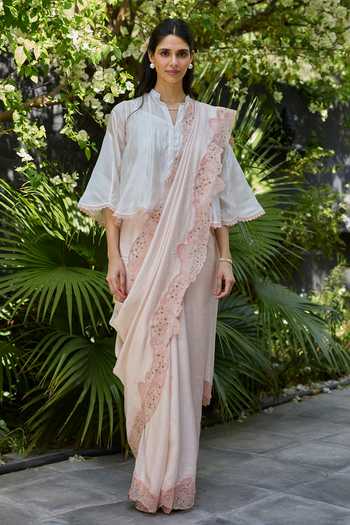 Surmaye English Morning Pink Embroidered Saree