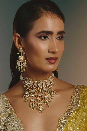 Namasya Layered Pearl Embellished Necklace & Earrings Set 