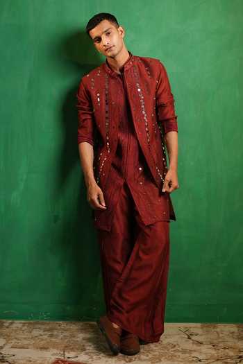 Ahi Clothing Mirror Work Embellished Bundi & Kurta Set 