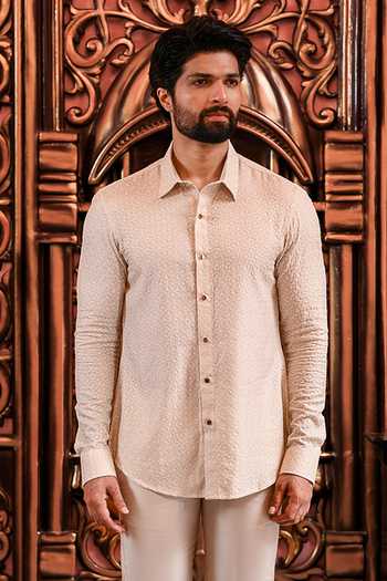 Yajy By Aditya Jain Alpona Resham Tonal Embroidered Shirt 