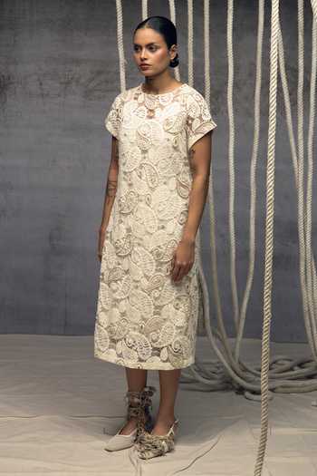 Kritika Murarka Ivory Paisley Lace Embroidered Dress 