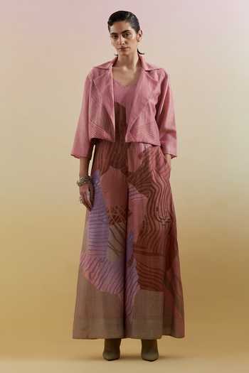 Clos Zaron Dusty Pink & Grey Jumpsuit With Jacket 
