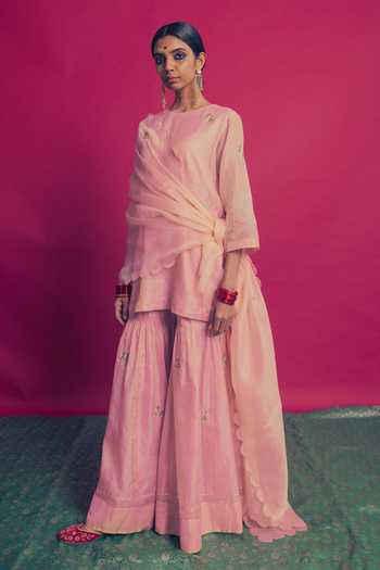 Label Earthen Gulabi Saanjh Tissue Kurta Gharara Set 