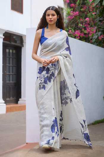 Dressfolk Handloom Linen Saree with Unstitched Blouse Piece 
