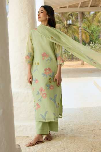 Vaayu Lime Applique Embroidered Kurta Set 