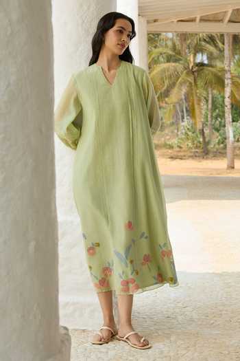 Vaayu Lime Pintuck Applique Work Dress 