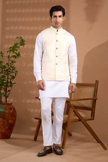 Spring Break Woven Nehru Jacket & Kurta Set