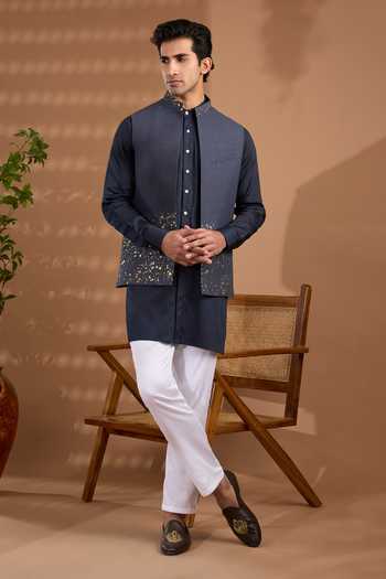 SPRING BREAK Foil Print Nehru Jacket & Kurta Set 