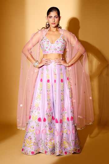 Chamee & Palak Ghazal Tulle Cape & Embroidered Pant Set 