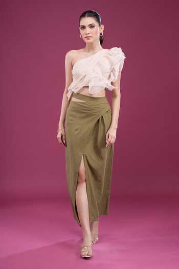 Naintara Bajaj Ruffled Linen Top & Skirt Set 