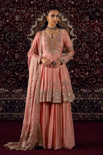 Lashkaraa Embroidered Short Anarkali Sharara Set 