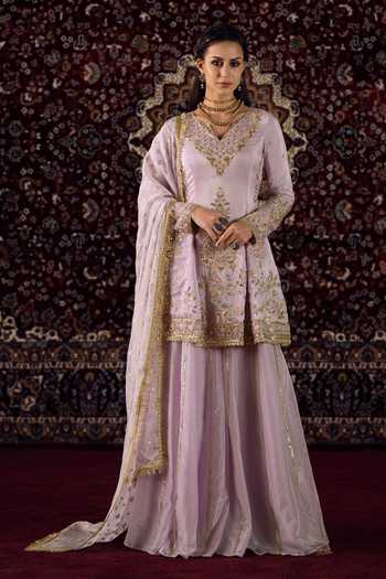 Lashkaraa Silk Embroidered Kurta Sharara Set 