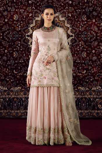 Lashkaraa Silk Embroidered Kurta Sharara Set 