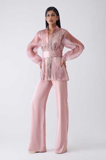 Amit Aggarwal Metallic Structured Cape & Pant Set 