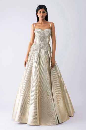 Amit Aggarwal Metallic Structured Corset & Skirt Set 