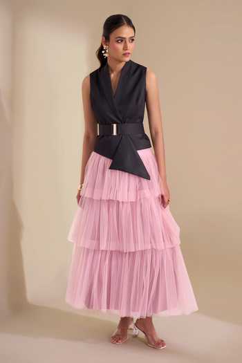Naintara Bajaj Draped Waistband Layered Skirt 
