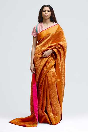QUARTER Chauk Chand Orange Silk Saree 