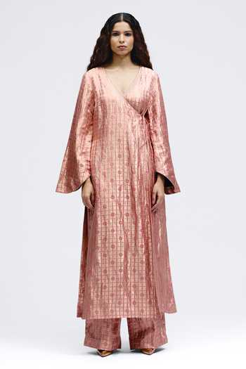 QUARTER Grid Onion Pink Angrakha & Pant Set 