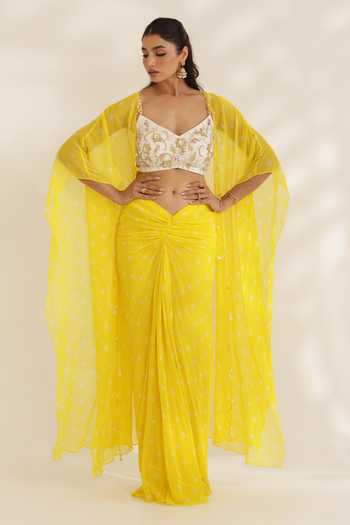 Manisha Soni Couture Yellow Bandhani Draped Skirt Set 