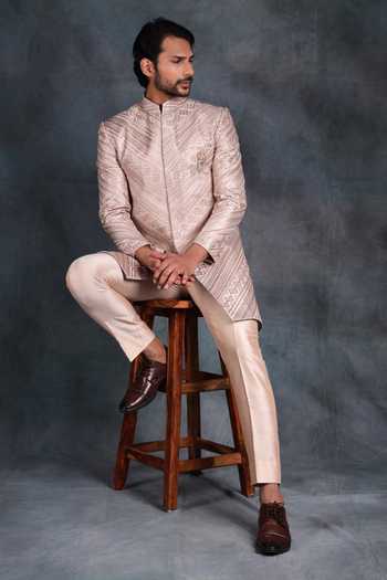 ZOOP MEN Embroidered Jacquard Silk Sherwani & Pant Set 