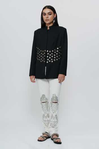 AK-OK Embroidered Bandhgala Jacket With Churidar