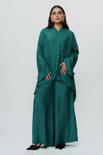 AK-OK Silk Kaftan & Wide Leg Pant Set 