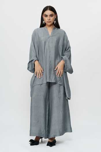 AK-OK Silk Kaftan & Wide Leg Pant Set 