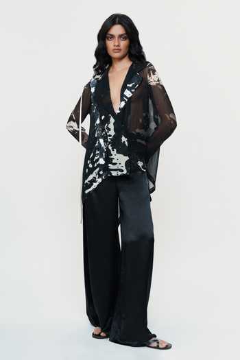 AK-OK Printed Sheer Chiffon Shirt & Trouser Set 