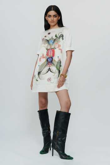 AK-OK Astral Print Short Silk Dress 