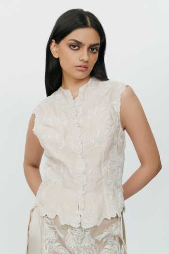 AK-OK Lace Chikankari Waistcoat 