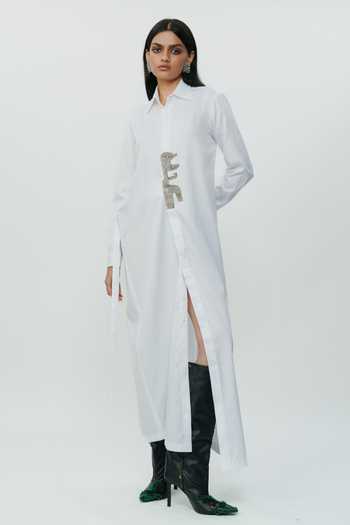 AK-OK Placed Hand Embroidered Shirt Dress 