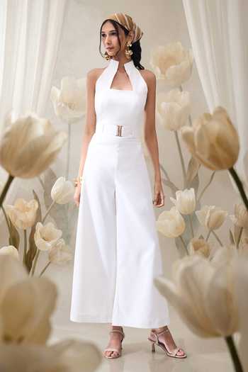 Naintara Bajaj High Collar Jumpsuit & Buckle Belt Set 