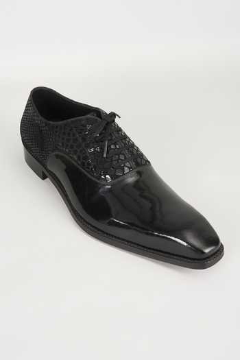 Salil Bhatia Black Patent Leather & Suede Oxford Shoes