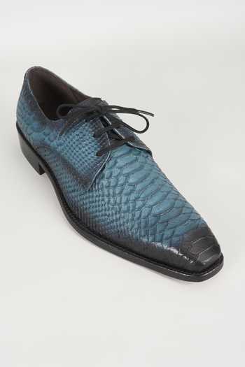 Salil Bhatia Blue Embossed Leather Derby Shoes