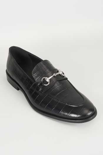 Salil Bhatia Black Embossed Leather Embellished Loafers